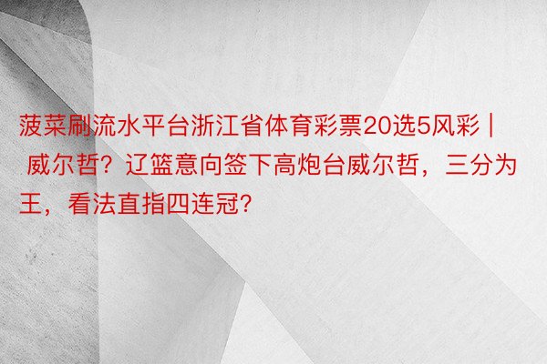 菠菜刷流水平台浙江省体育彩票20选5风彩 | 威尔哲？辽篮意向签下高炮台威尔哲，三分为王，看法直指四连冠？