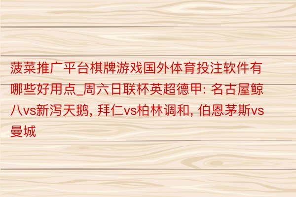 菠菜推广平台棋牌游戏国外体育投注软件有哪些好用点_周六日联杯英超德甲: 名古屋鲸八vs新泻天鹅, 拜仁vs柏林调和, 伯恩茅斯vs曼城